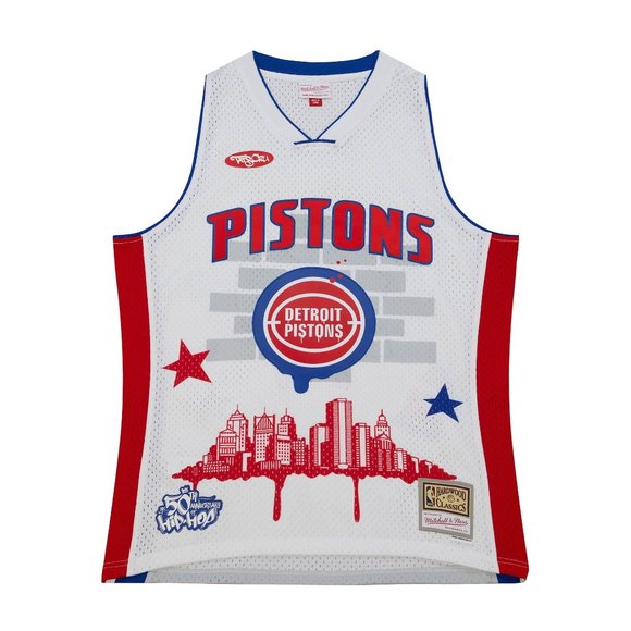 Detroit Pistons Mitchell & Ness x Tats Cru Hardwood Classics Fashion Jersey - Picture 7 of 7